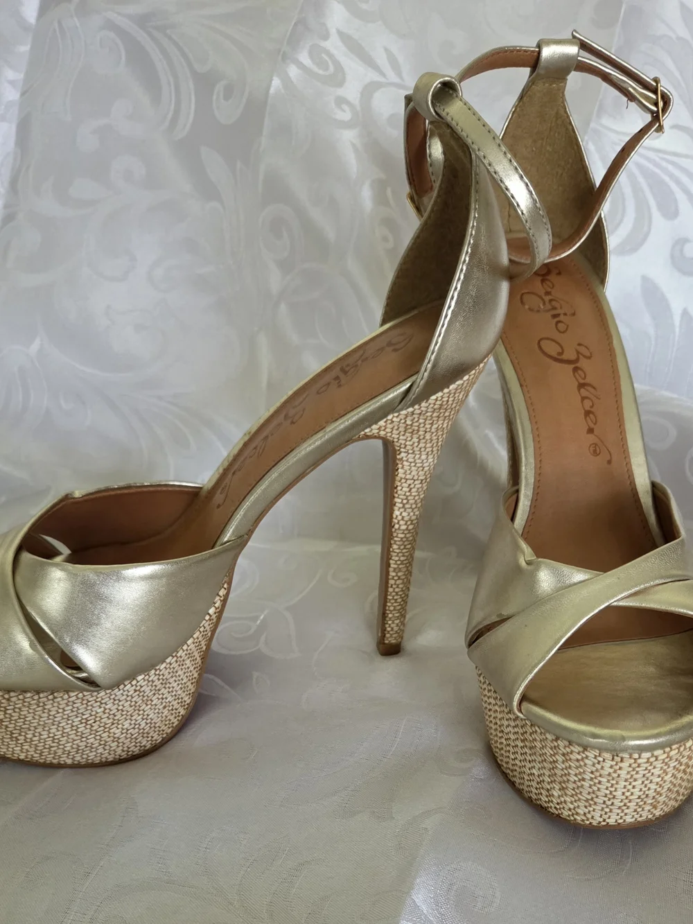 Metallic Gold Platform Ankle-Strap Heels